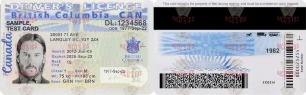 CANADA BRITISH COLUMBIA Driver License - CANADA BRITISH COLUMBIA scannable Driver License and ID Cards